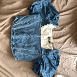 Puff sleeve denim corset top